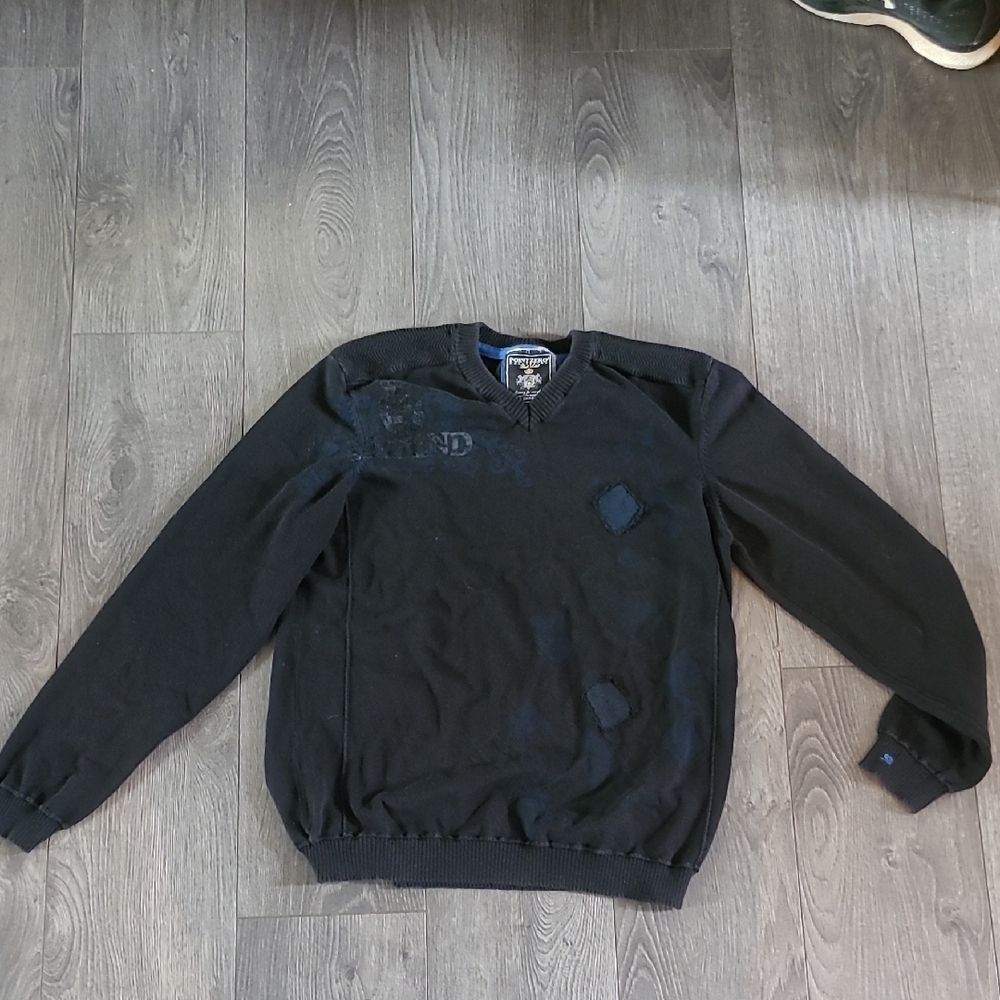 Men's Black And Blue Point Zero V-neck Sweater